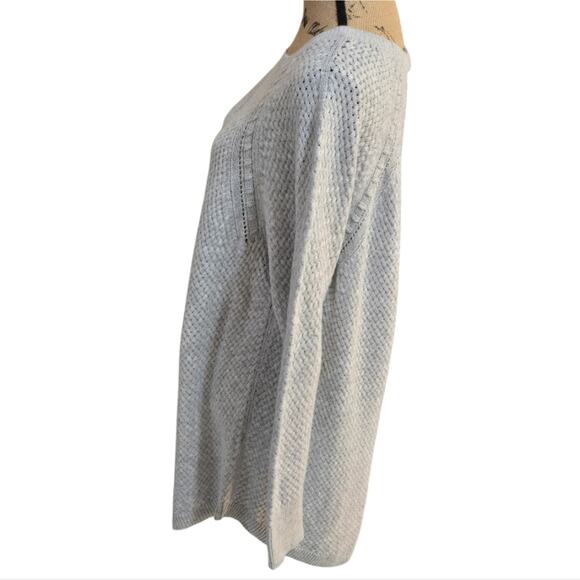 ANN TAYLOR Loft Light Grey Waffle Weave Cotton wool Blend Tunic Length Sweater - Picture 3 of 7